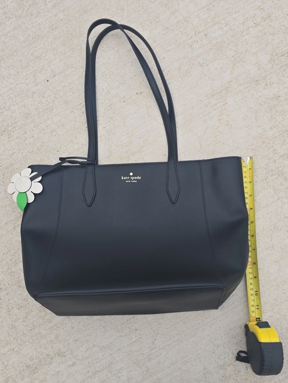 kate spade Black Saffiano Dana Tote with White Flower Charm